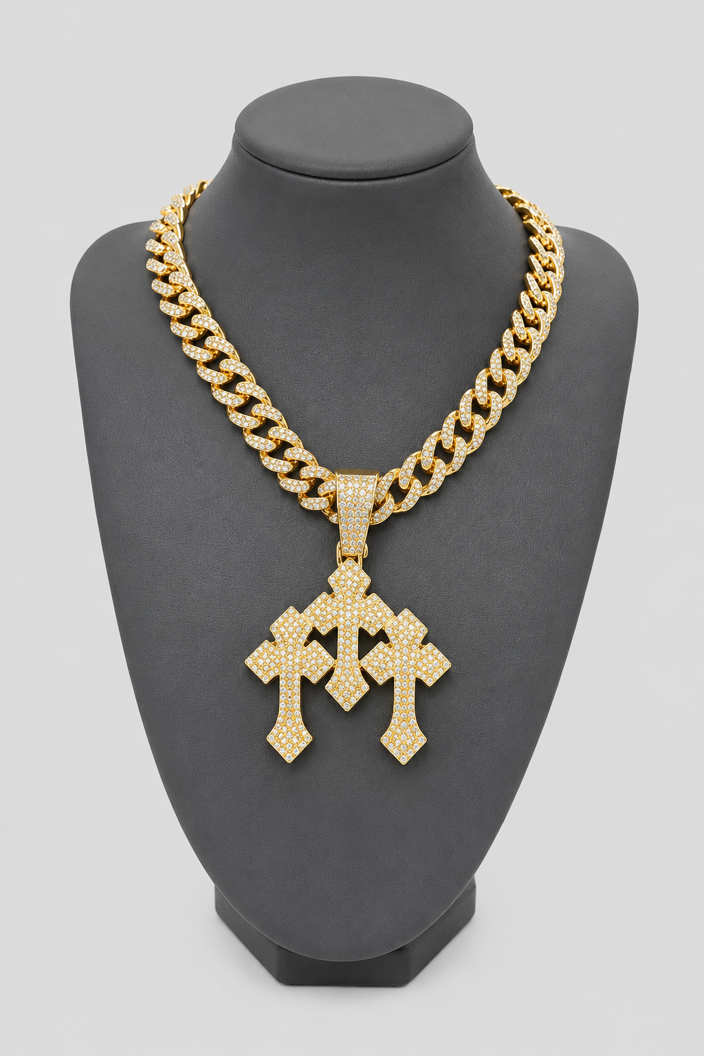 Triple Cross Kettinghanger - ICED OUT - Goud - 5.5cm - Luxe - MQ8003