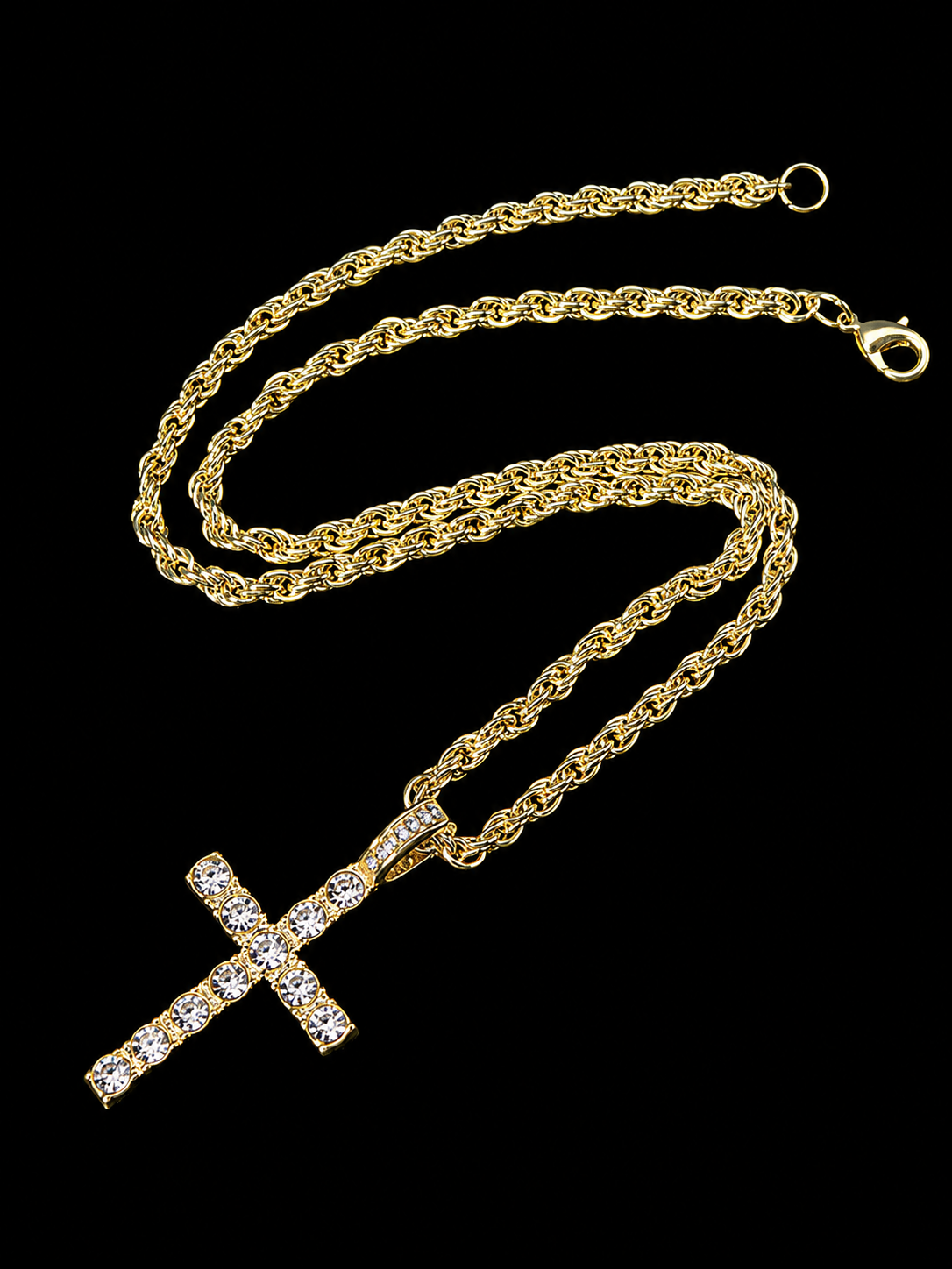 Luxe Gouden Kruisketting met Diamantjes – 60 cm –COMBI DEAL - Rope Chain - MQ6712344