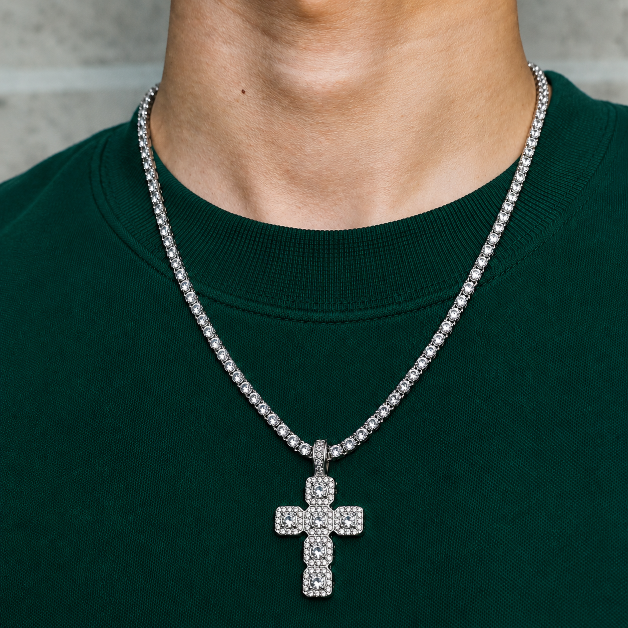 ICED OUT Ketting Met Kruis - 60cm - Zilver -  COMBI DEAL - MQ56823