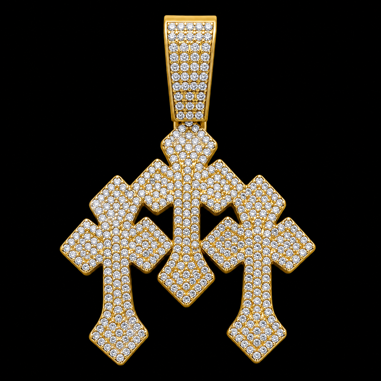 Triple Cross Kettinghanger - ICED OUT - Goud - 5.5cm - Luxe - MQ8003