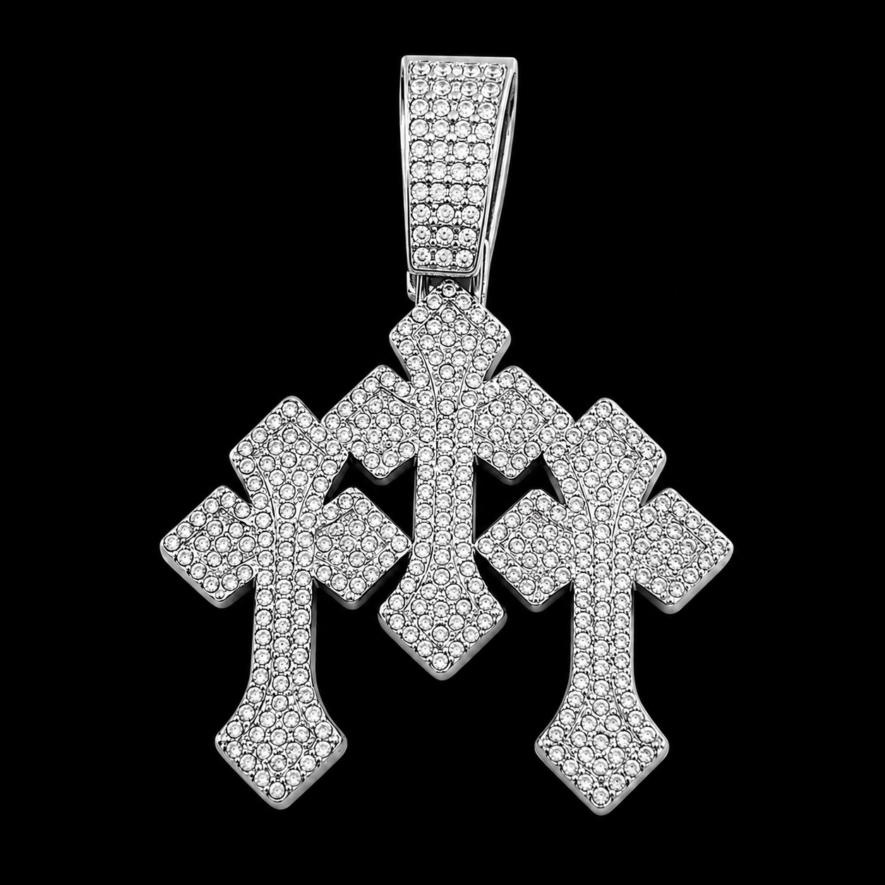 Triple Cross Kettinghanger - ICED OUT - Zilver - 5.5cm - Luxe - MQ8004