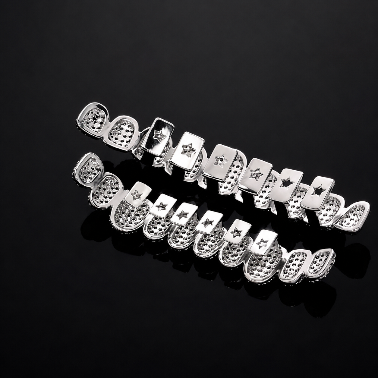 Luxe Zilveren Diamond Grillz – 10 Boven & 10 Onder - MQ126022