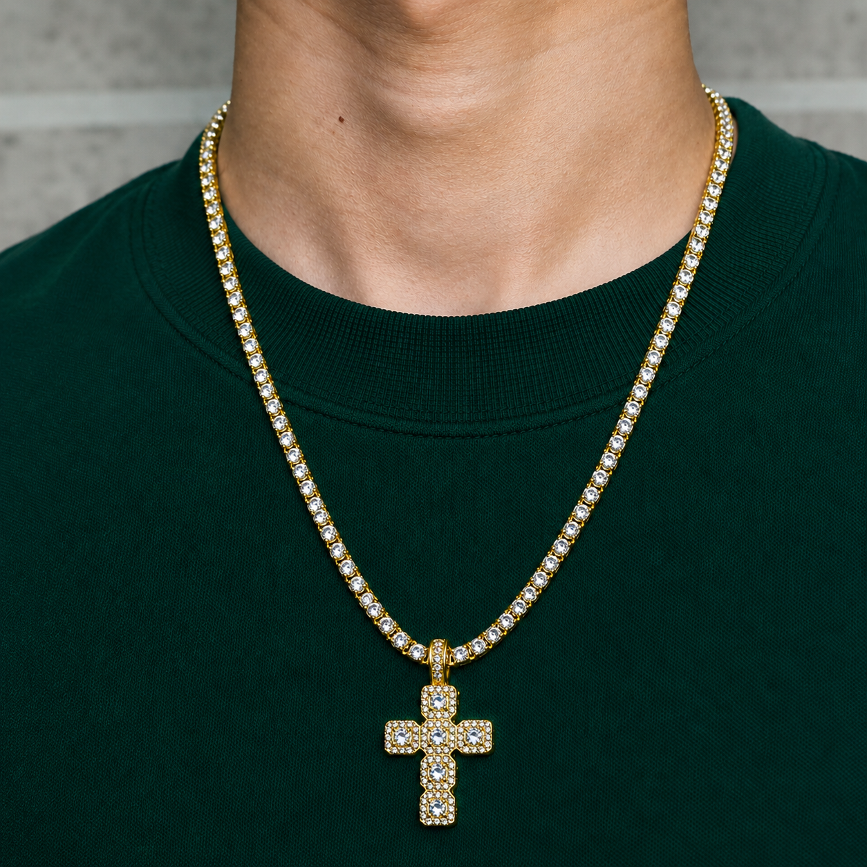 DIAMOND KETTING  MET KRUIS - 60cm - Goud-  COMBI DEAL - MQ56822 