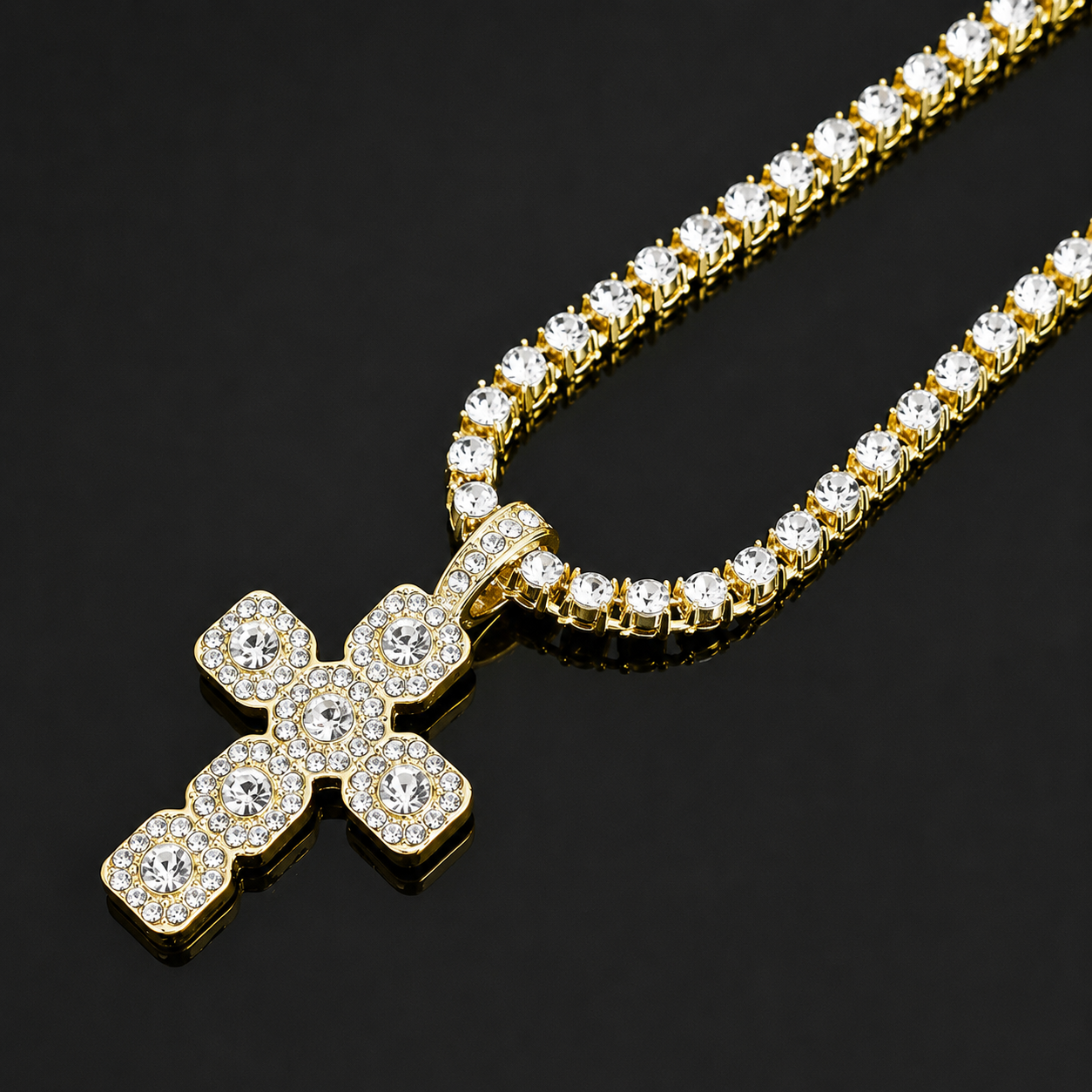 DIAMOND KETTING  MET KRUIS - 60cm - Goud-  COMBI DEAL - MQ56822 