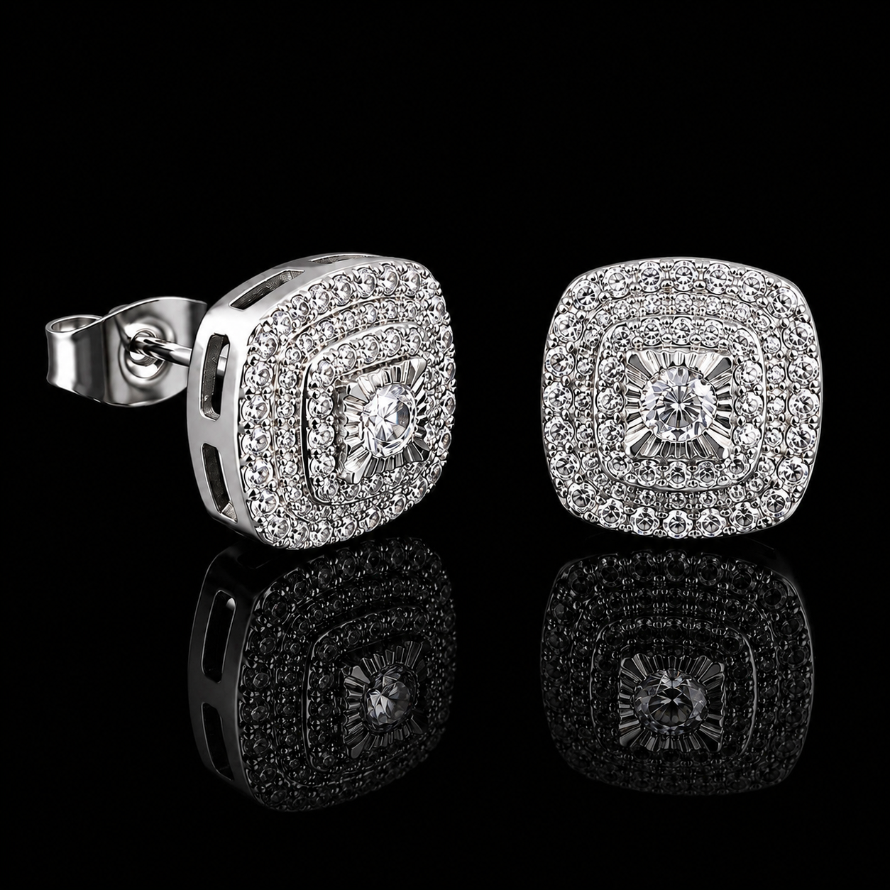 Luxe Diamant Stud Oorbellen – 11mm - Vierkant Design - MQ67144