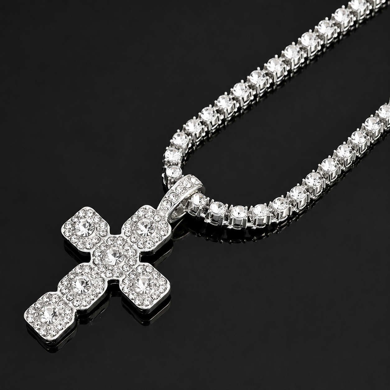 ICED OUT Ketting Met Kruis - 60cm - Zilver -  COMBI DEAL - MQ56823